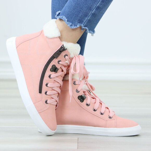 Shoes - High Tops Womens Fashion Sneakers Shoes Fuzzy Ankle Pink